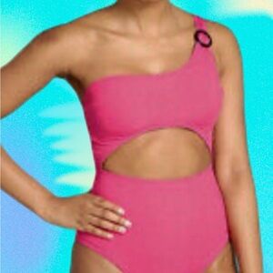 Modcloth Fuchsia One-Shoulder Cutout Swimsuit